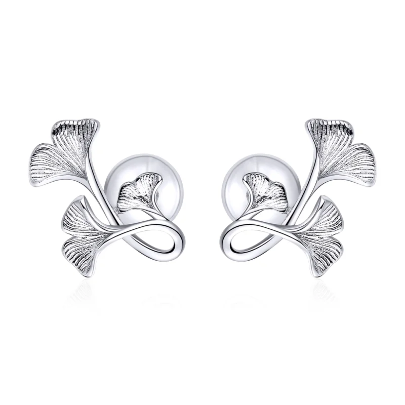 (image for) Pandora Style Silver Ginkgo Leaf Stud Earrings - BSE328 - Product Image