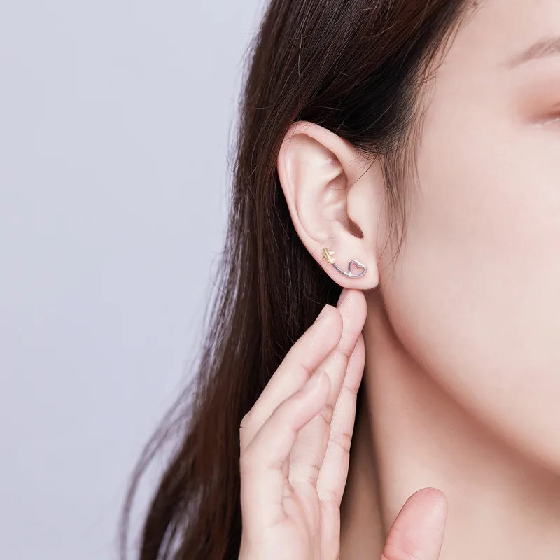 (image for) Pandora Style Silver & Gold-Plated Fly To Love Stud Earrings - SCE632 - View 6