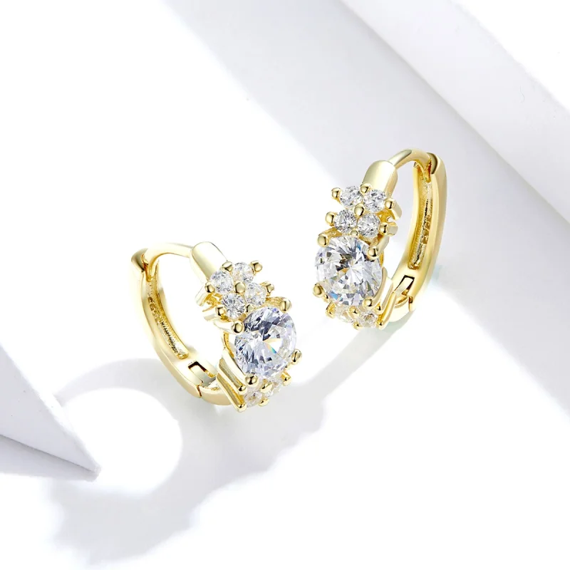 (image for) Pandora Style Silver & Gold-Plated Romantic Shine Hoop Earrings - SCE485-B - View 4