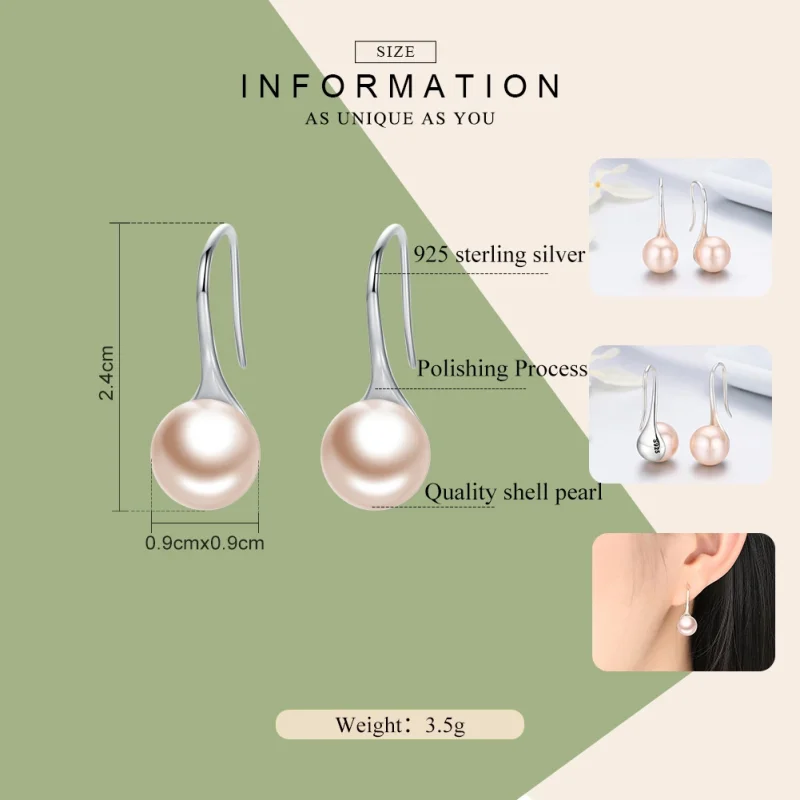 (image for) Pandora Style Silver Golden Pearl Hanging Earrings - SCE146 - View 3