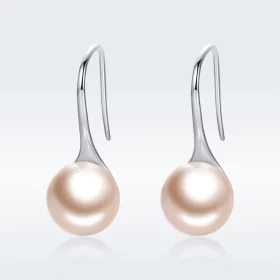 Pandora Style Silver Golden Pearl Hanging Earrings - SCE146 Pandora Style Silver Golden Pearl Hanging Earrings - SCE146
