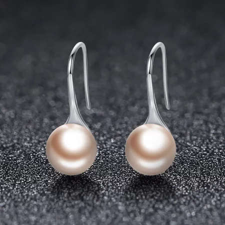 Pandora Style Silver Golden Pearl Hanging Earrings - SCE146