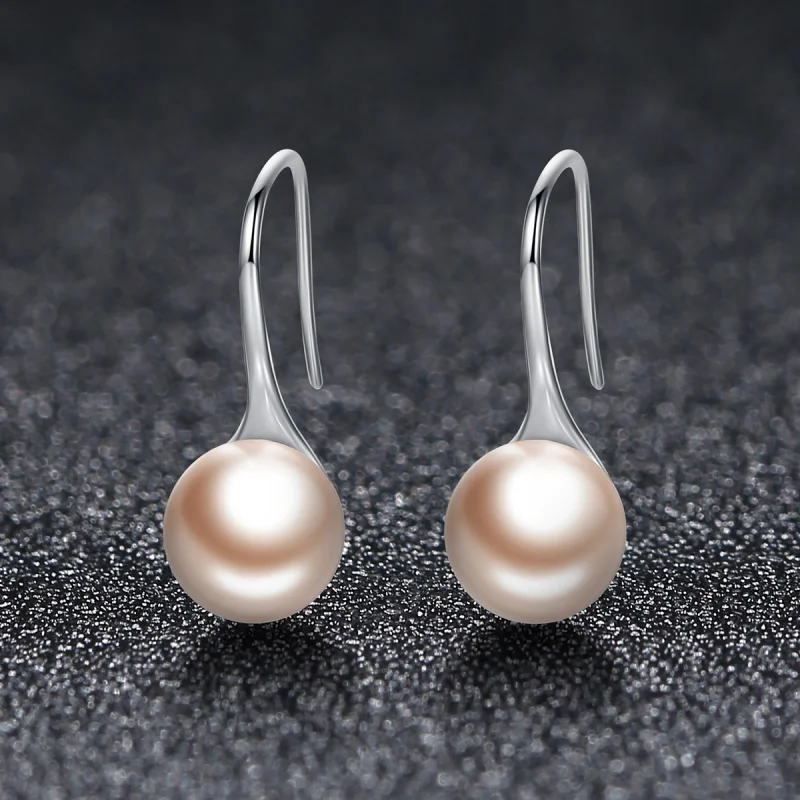 (image for) Pandora Style Silver Golden Pearl Hanging Earrings - SCE146 - View 5