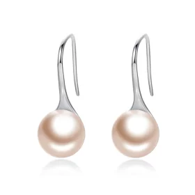 Pandora Style Silver Golden Pearl Hanging Earrings - SCE146 Pandora Style Silver Golden Pearl Hanging Earrings - SCE146