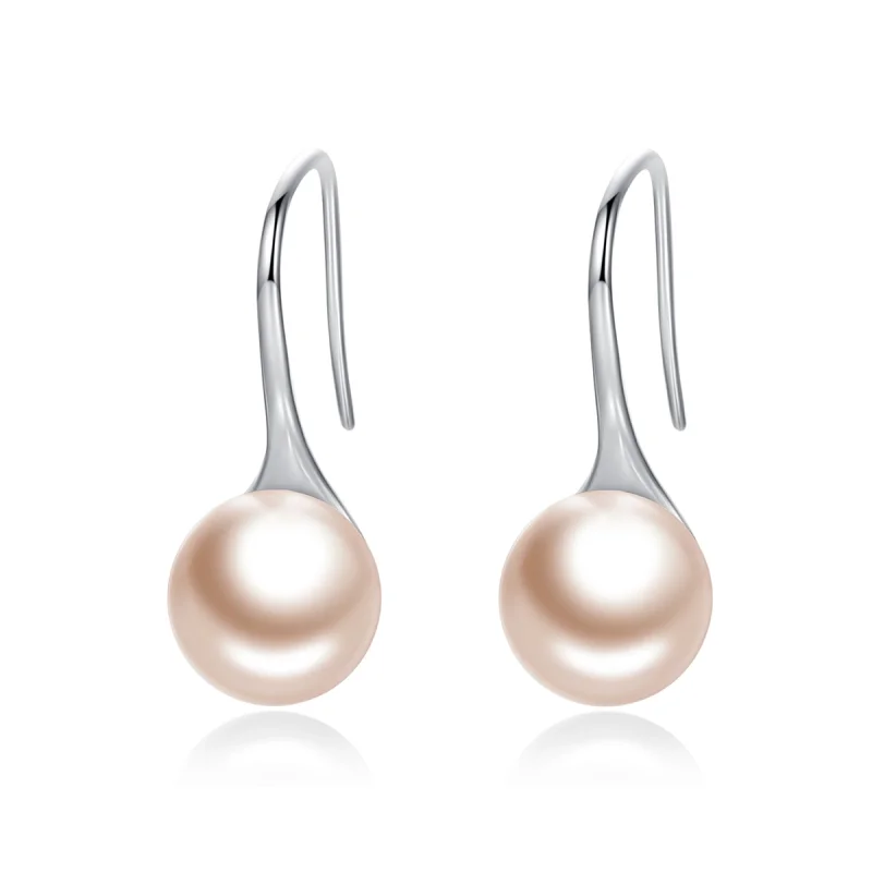 (image for) Pandora Style Silver Golden Pearl Hanging Earrings - SCE146 - Product Image