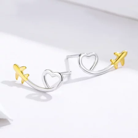 Pandora Style Silver & Gold-Plated Fly To Love Stud Earrings - SCE632