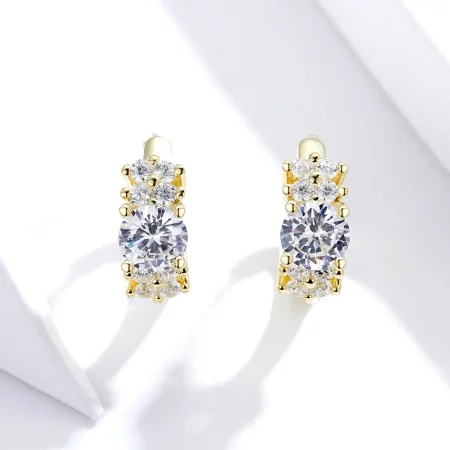 Pandora Style Silver & Gold-Plated Romantic Shine Hoop Earrings - SCE485-B