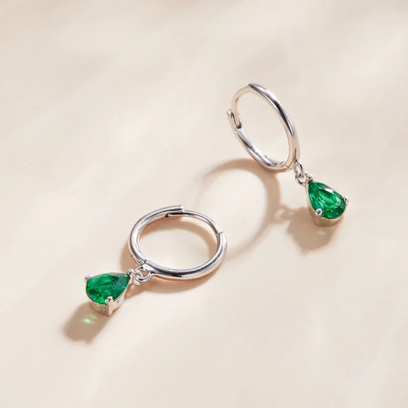 (image for) Pandora Style Silver Green Drop Dangle Earrings - SCE1018-GN - View 3