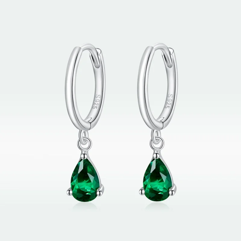 (image for) Pandora Style Silver Green Drop Dangle Earrings - SCE1018-GN - View 5