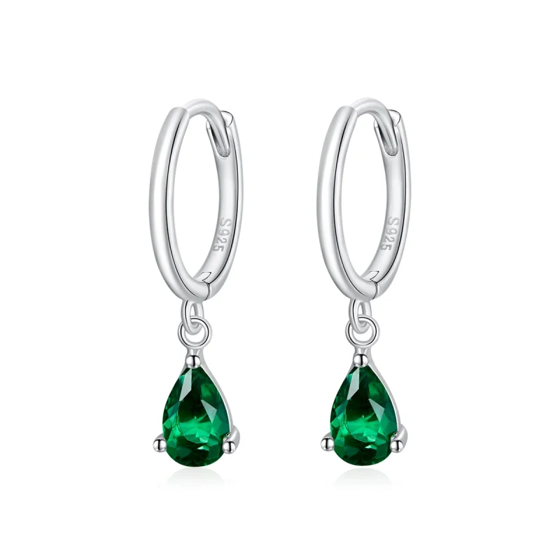 (image for) Pandora Style Silver Green Drop Dangle Earrings - SCE1018-GN - Product Image