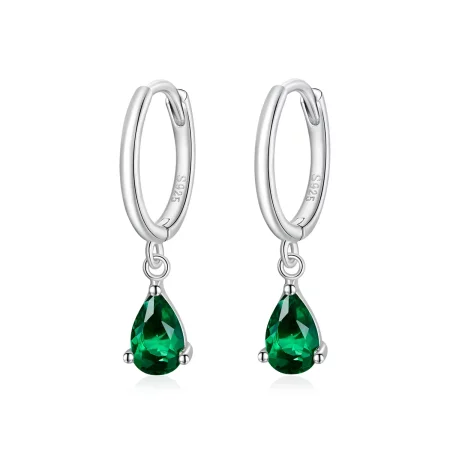 Pandora Style Silver Green Drop Dangle Earrings - SCE1018-GN
