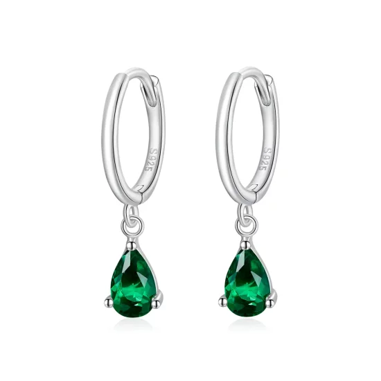 Pandora Style Silver Green Drop Dangle Earrings - SCE1018-GN