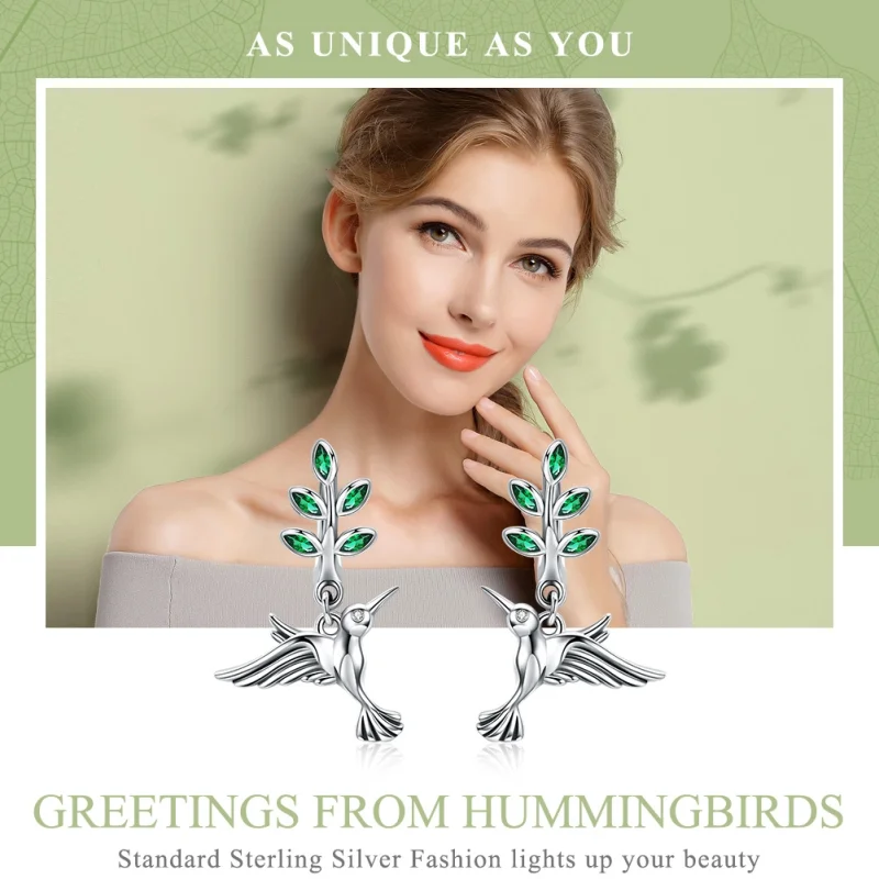 (image for) Pandora Style Silver Greetings From Hummingbirds Stud Earrings - SCE464 - View 2
