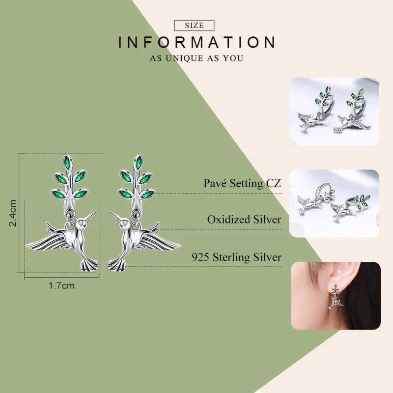 (image for) Pandora Style Silver Greetings From Hummingbirds Stud Earrings - SCE464 - View 3