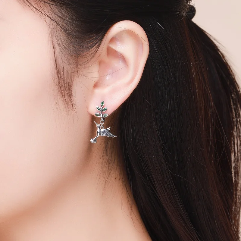 (image for) Pandora Style Silver Greetings From Hummingbirds Stud Earrings - SCE464 - View 7