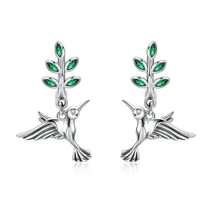 (image for) Pandora Style Silver Greetings From Hummingbirds Stud Earrings - SCE464