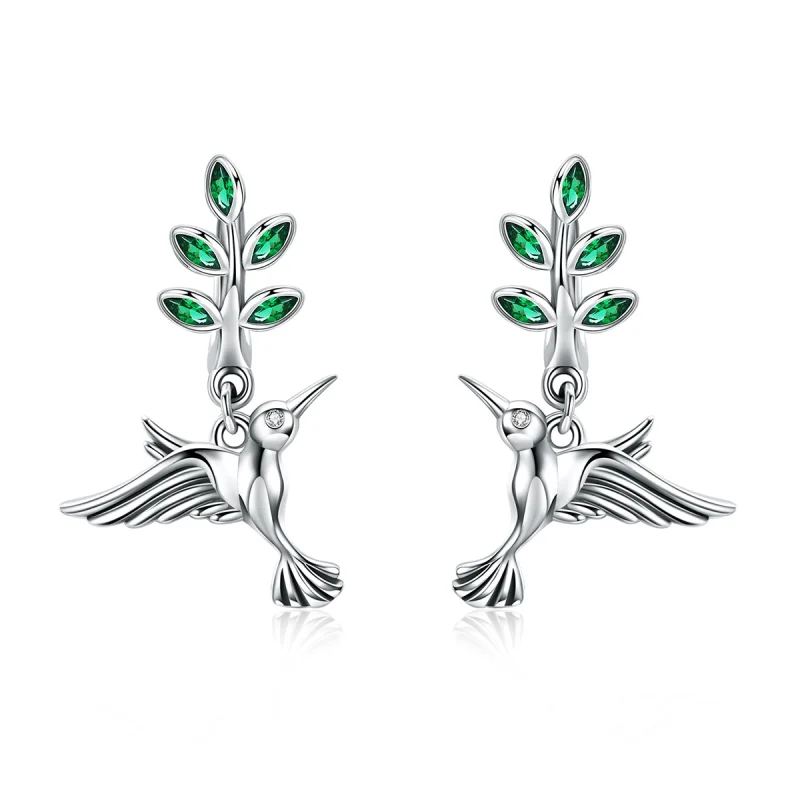 (image for) Pandora Style Silver Greetings From Hummingbirds Stud Earrings - SCE464 - Product Image