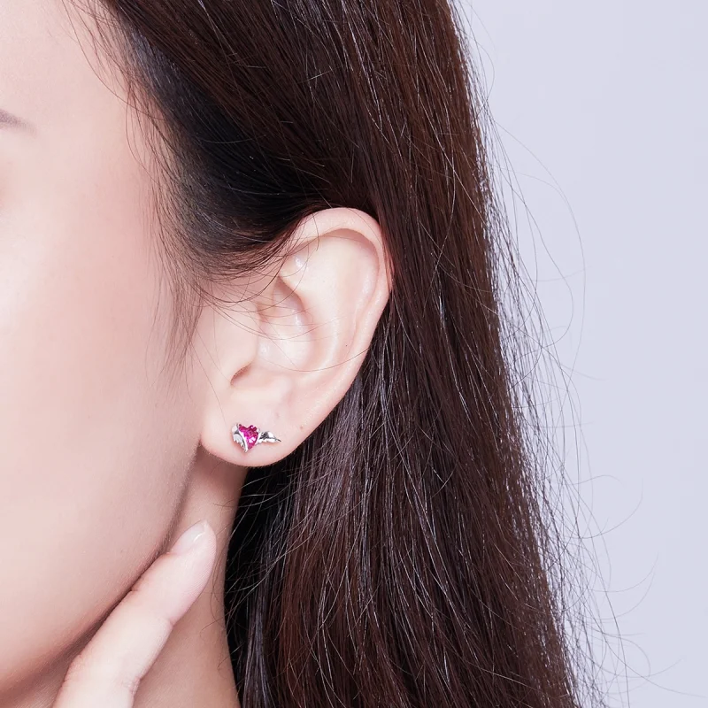 (image for) Pandora Style Silver Guardian Heart Stud Earrings - SCE690 - View 6