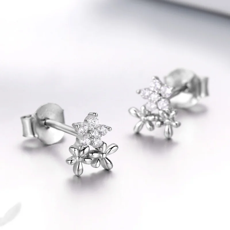 (image for) Pandora Style Silver Gypsophila Stud Earrings - BSE030 - View 3
