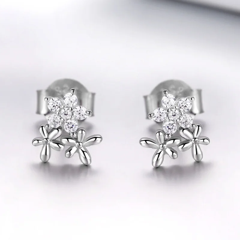 (image for) Pandora Style Silver Gypsophila Stud Earrings - BSE030 - View 4