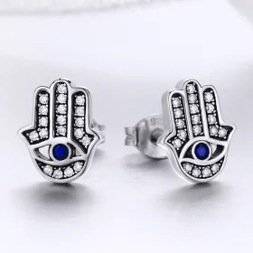 Pandora Style Silver Hamsa Hand Stud Earrings - SCE389 Pandora Style Silver Hamsa Hand Stud Earrings - SCE389