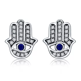 Pandora Style Silver Hamsa Hand Stud Earrings - SCE389 Pandora Style Silver Hamsa Hand Stud Earrings - SCE389