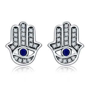 (image for) Pandora Style Silver Hamsa Hand Stud Earrings - SCE389