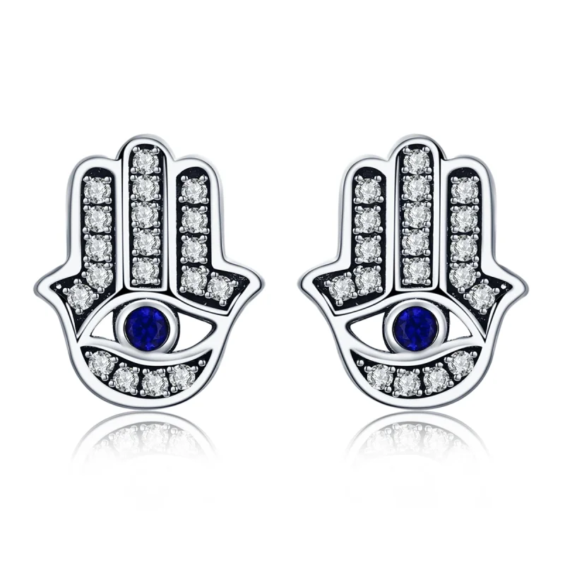 (image for) Pandora Style Silver Hamsa Hand Stud Earrings - SCE389 - Product Image