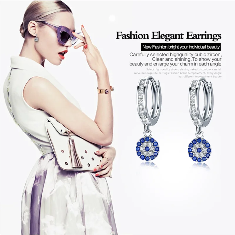 (image for) Pandora Style Silver Hanging Earrings - SCE058 - View 2