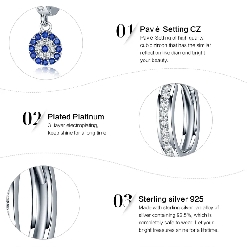 (image for) Pandora Style Silver Hanging Earrings - SCE058 - View 9