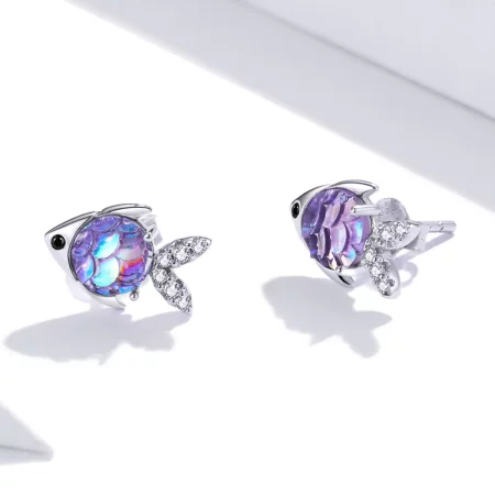 Pandora Style Silver Happy Little Fish Stud Earrings - SCE1028