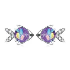 Pandora Style Silver Happy Little Fish Stud Earrings - SCE1028 Pandora Style Silver Happy Little Fish Stud Earrings - SCE1028