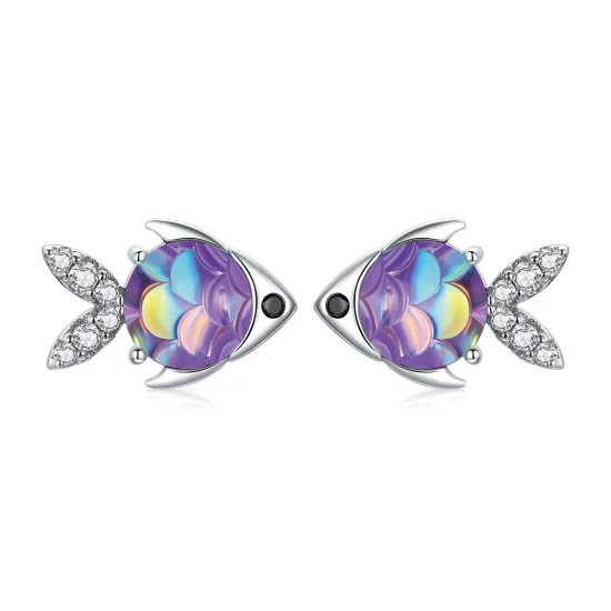 Pandora Style Silver Happy Little Fish Stud Earrings - SCE1028