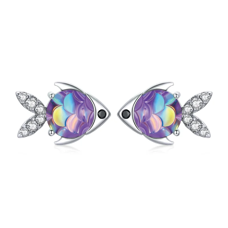 (image for) Pandora Style Silver Happy Little Fish Stud Earrings - SCE1028 - Product Image