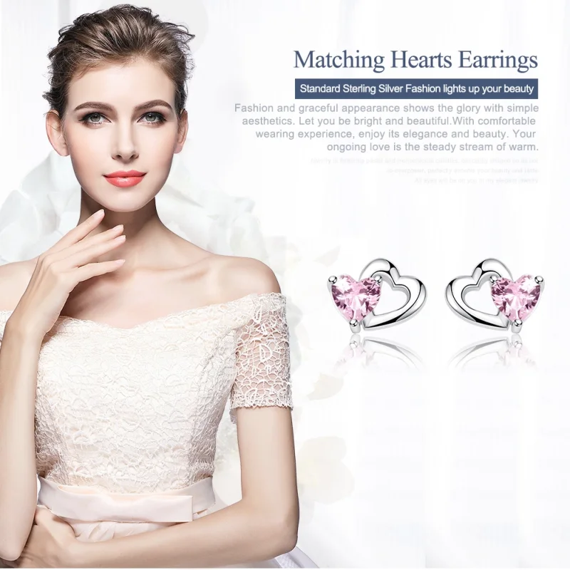 (image for) Pandora Style Silver Heart and Soul Stud Earrings - SCE090 - View 2