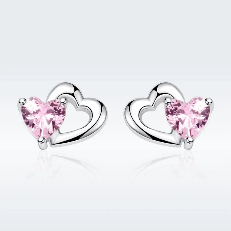 (image for) Pandora Style Silver Heart and Soul Stud Earrings - SCE090 - View 3