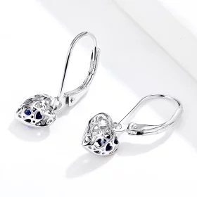 Pandora Style Silver Heart Shape Dangle Earrings - SCE746 Pandora Style Silver Heart Shape Dangle Earrings - SCE746