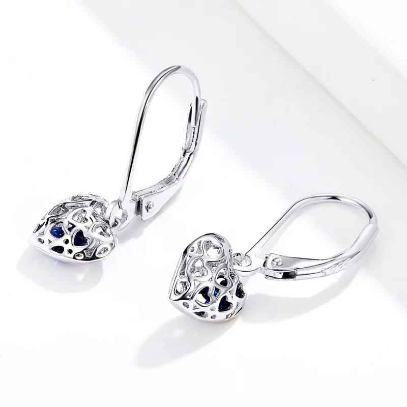(image for) Pandora Style Silver Heart Shape Dangle Earrings - SCE746 - View 2