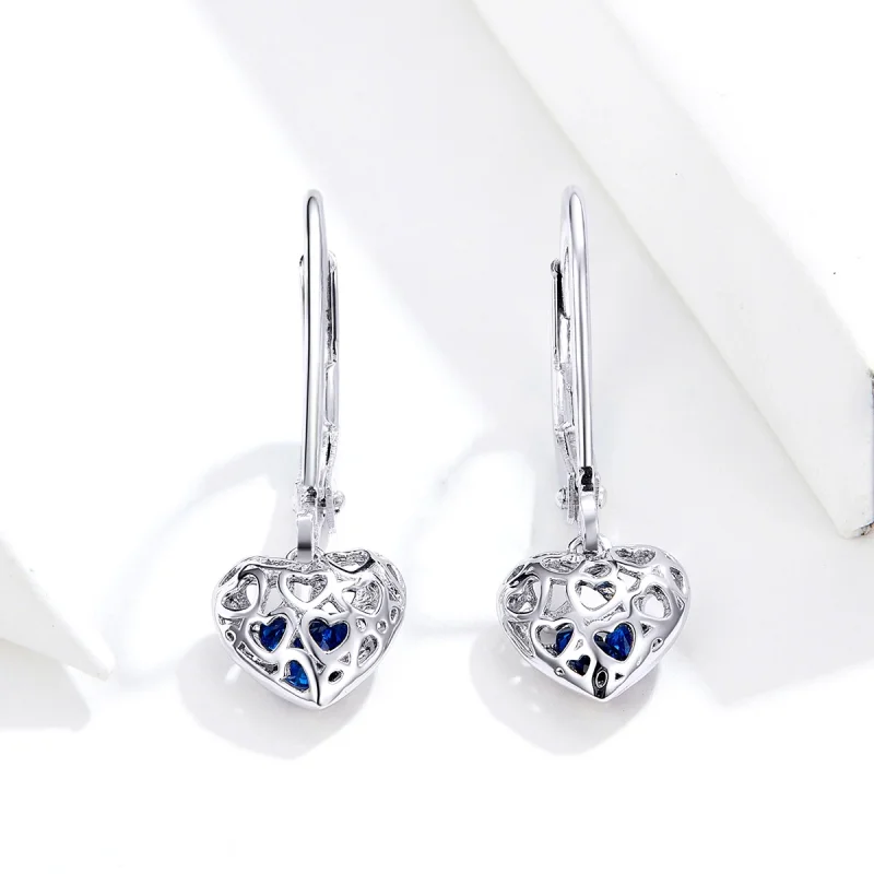 (image for) Pandora Style Silver Heart Shape Dangle Earrings - SCE746 - View 3
