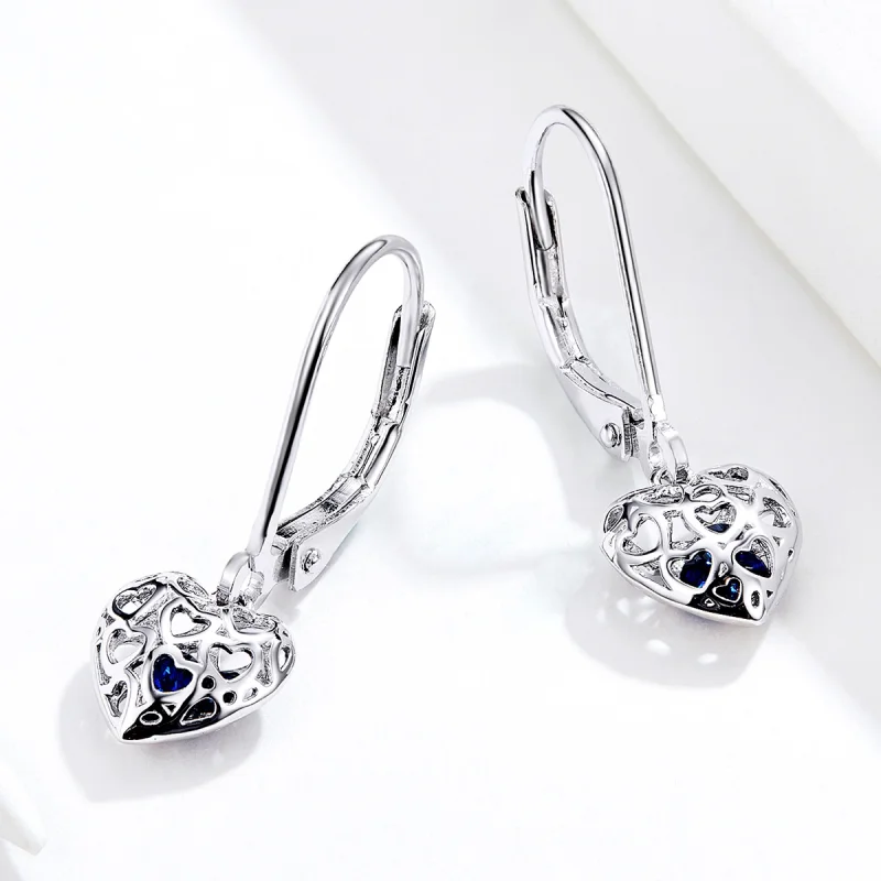 (image for) Pandora Style Silver Heart Shape Dangle Earrings - SCE746 - View 4