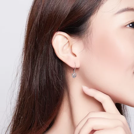 Pandora Style Silver Heart Shape Dangle Earrings - SCE746