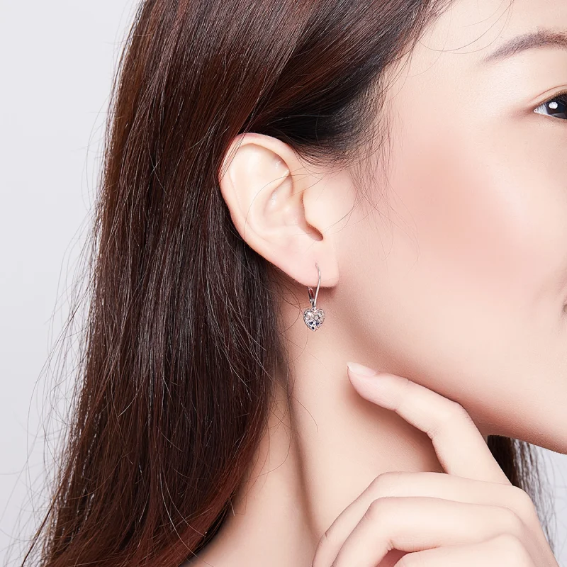 (image for) Pandora Style Silver Heart Shape Dangle Earrings - SCE746 - View 6