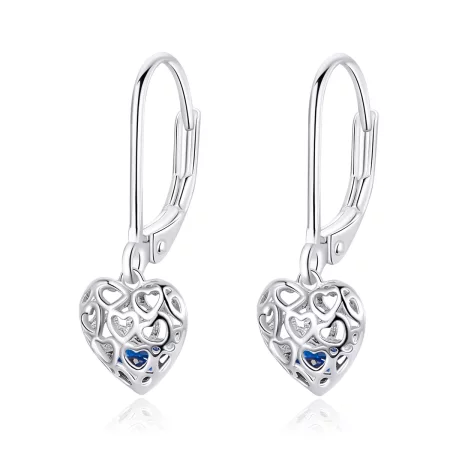 Pandora Style Silver Heart Shape Dangle Earrings - SCE746 Pandora Style Silver Heart Shape Dangle Earrings - SCE746