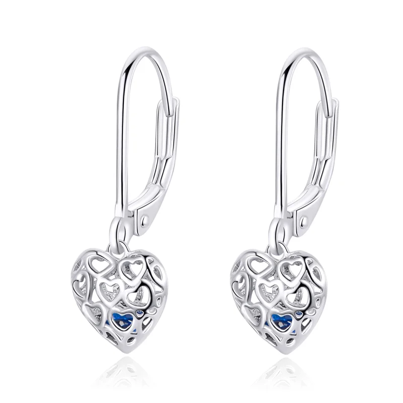 (image for) Pandora Style Silver Heart Shape Dangle Earrings - SCE746 - Product Image