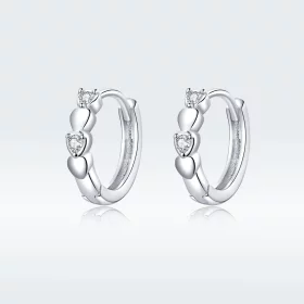 Pandora Style Silver Heart Shape Hoop Earrings - SCE777 Pandora Style Silver Heart Shape Hoop Earrings - SCE777