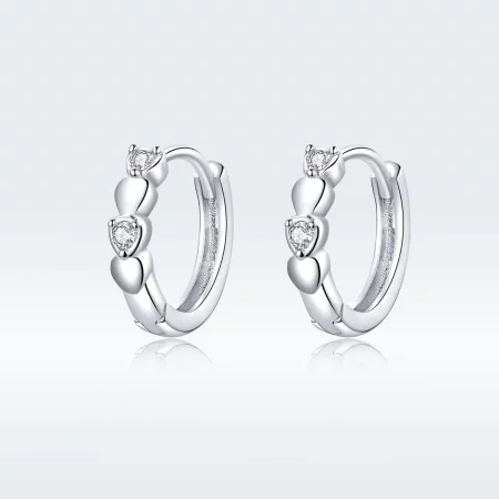 Pandora Style Silver Heart Shape Hoop Earrings - SCE777