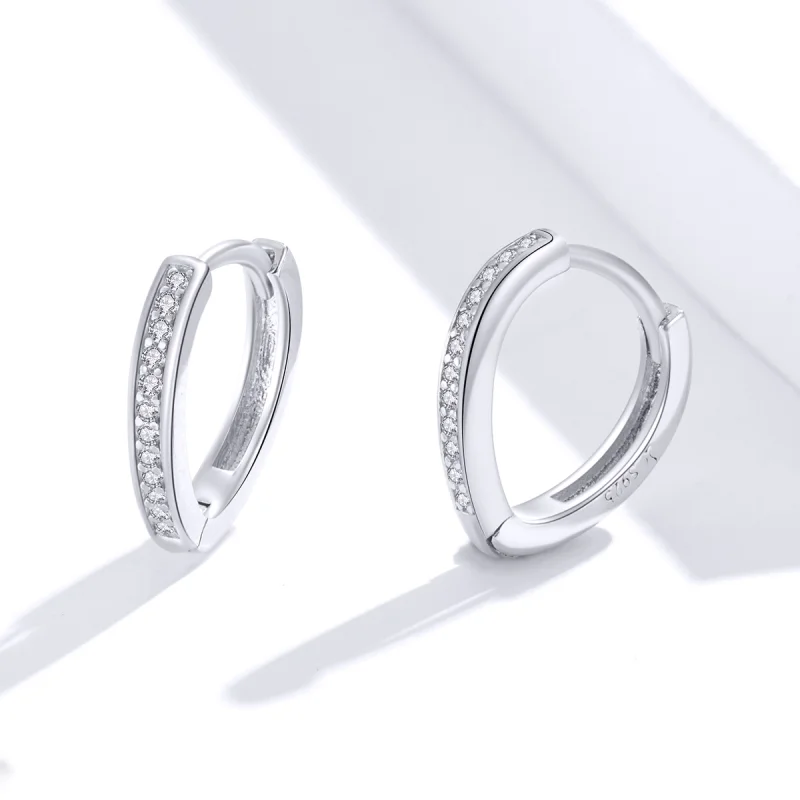 (image for) Pandora Style Silver Heart Shape Hoop Earrings - SCE868 - View 3