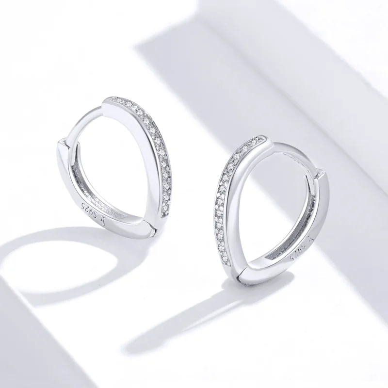 (image for) Pandora Style Silver Heart Shape Hoop Earrings - SCE868 - View 4