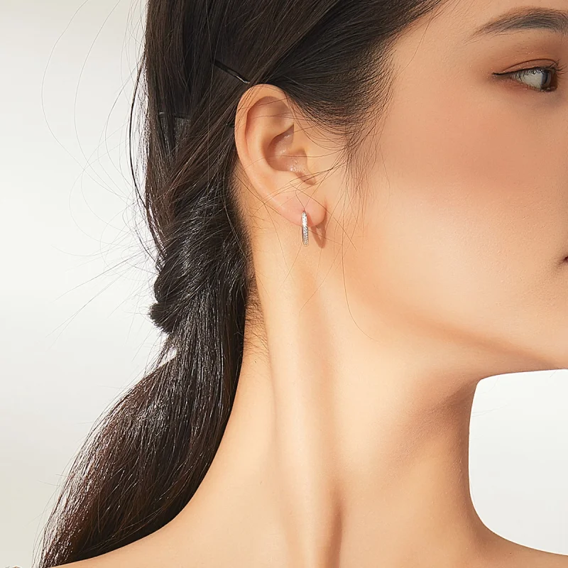 (image for) Pandora Style Silver Heart Shape Hoop Earrings - SCE868 - View 5