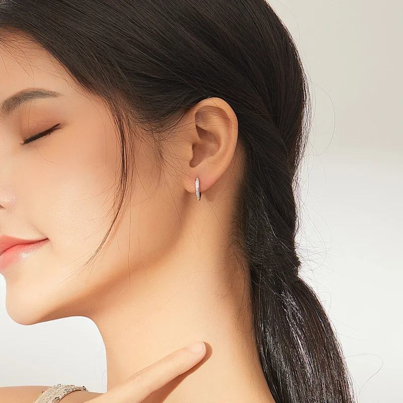 (image for) Pandora Style Silver Heart Shape Hoop Earrings - SCE868 - View 6